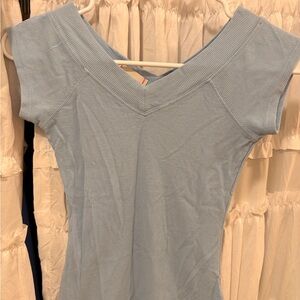 BDG Sky Blue Ribbed Short Sleeve Top
